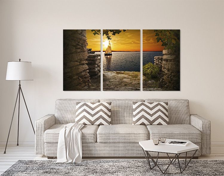 Модульна картина у вітальню/ спальню Човен в морі ART-312_3A з лаковим покриттям ART-312_3A фото