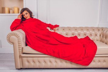 Теплый, комфортный и согревающий плед с рукавами из микрофибры красный, рукоплед 200х150 см rp-mfbra-red фото