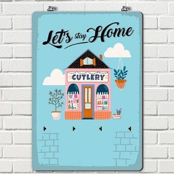 Настінна ключниця для ключів вертикальна &laquo;let's stay home&raquo; 25х36 см (KEDB_20F011) KEDB_20F011 фото