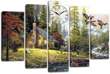 Модульна картина з годинником DK Хатинка 80x108 см (m5c-chf17) m5c-chf17 фото