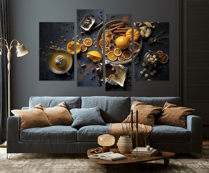 Модульна картина Апельсини з шоколадом Art-600_4 з лаковим покриттям Art-600_4 фото