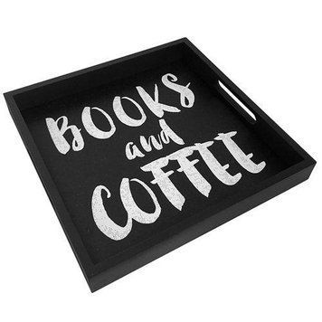 Деревянный поднос &laquo;Books and coffee&raquo; 33х33х4 см (PDN_19M001_BL) PDN_19M001_BL фото